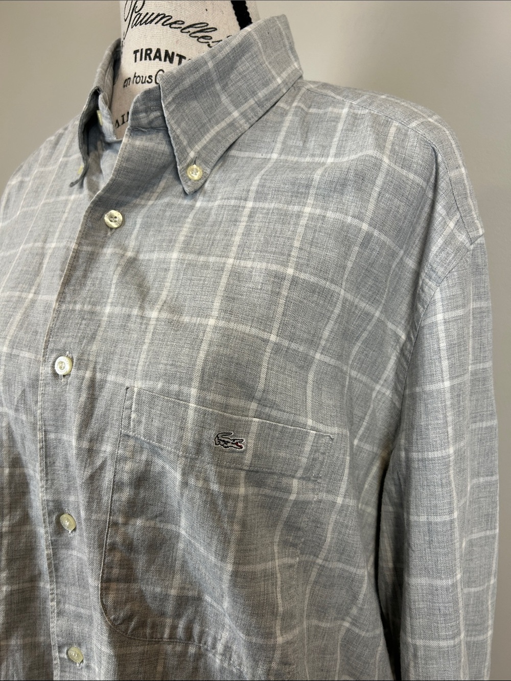 Vintage Lacoste Made in France Grey Plaid Cotton Shirt Size (XL-XXL) - Picture 2 of 9